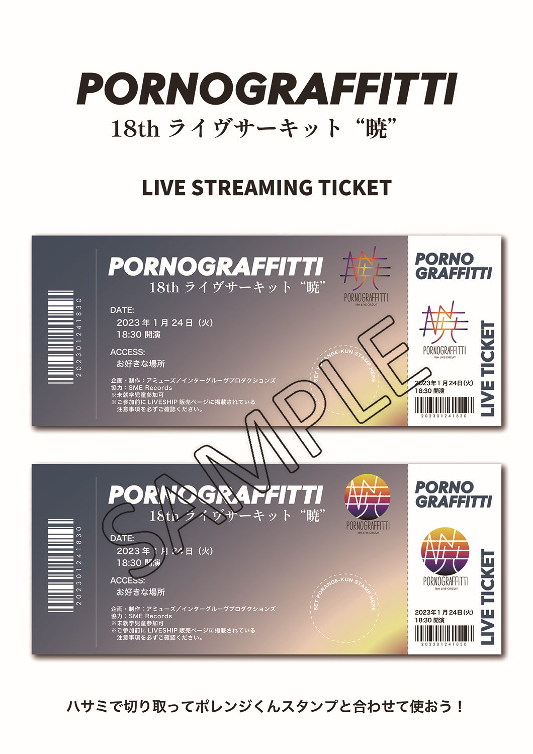 ポルノグラフィティ20周年ライブチケット2枚組[2019年9月8日(日)]